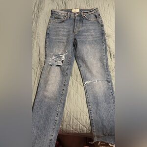 We the Free button fly distressed straight leg jeans